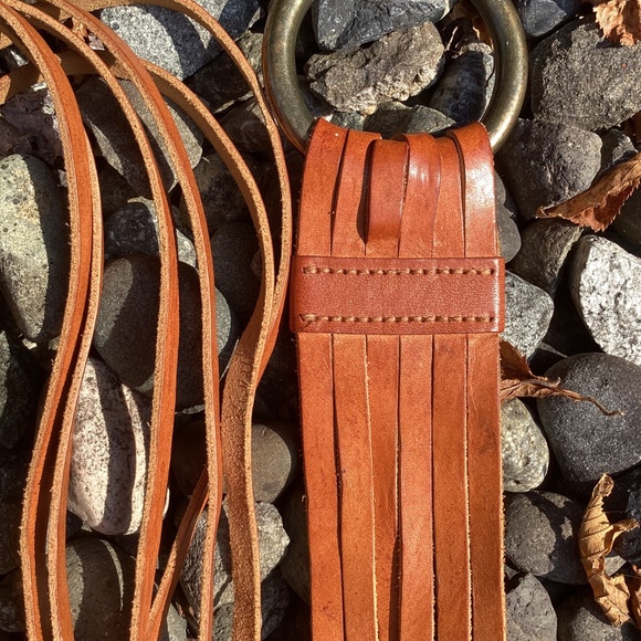 Thick Genuine Leather Brass Circle Slip Through Boho Belt main image 6